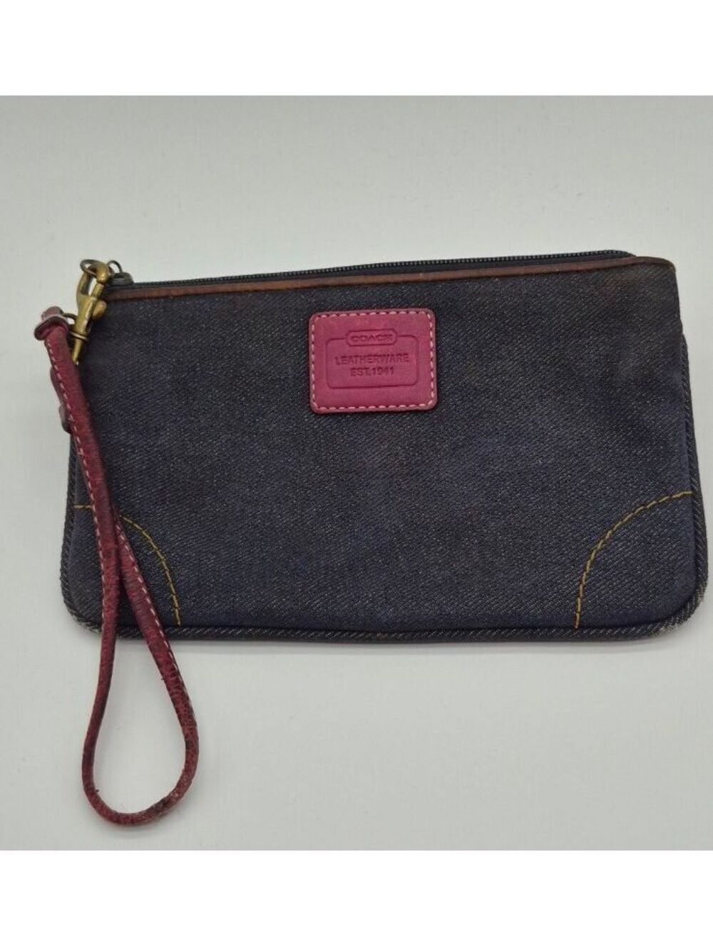 Coach Leatherware Denim & Pink Leather Y2K Wristlet